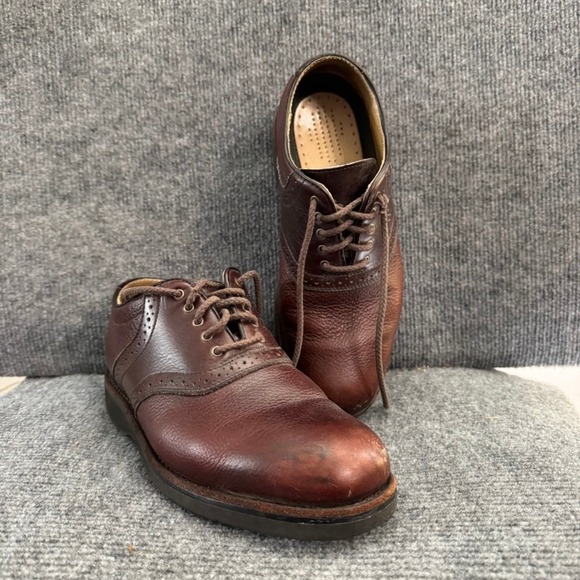 LL Bean Mens Brown Leather Saddle Shoes Brogue Oxfords Vibram Sole 8.5 main image 5